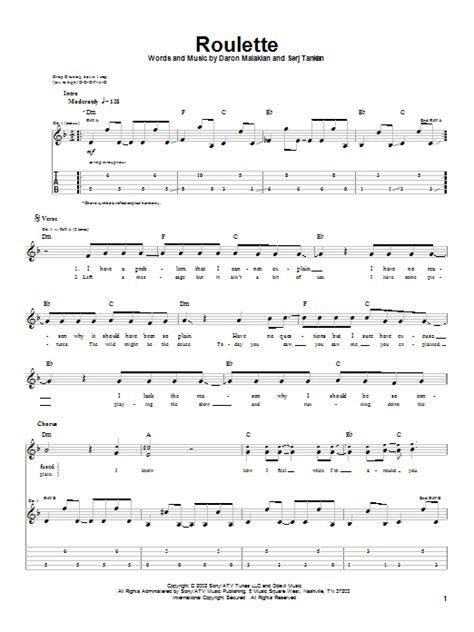 roulette system of a down chords